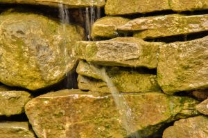 close up of stone water feature